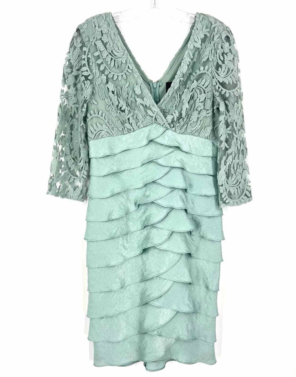 Adrianna Papell Size 6 Seafoam Southwestern Ruffle Formal Wear Dress
